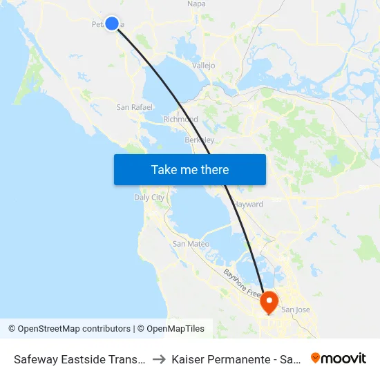 Safeway Eastside Transit Center to Kaiser Permanente - Santa Clara map