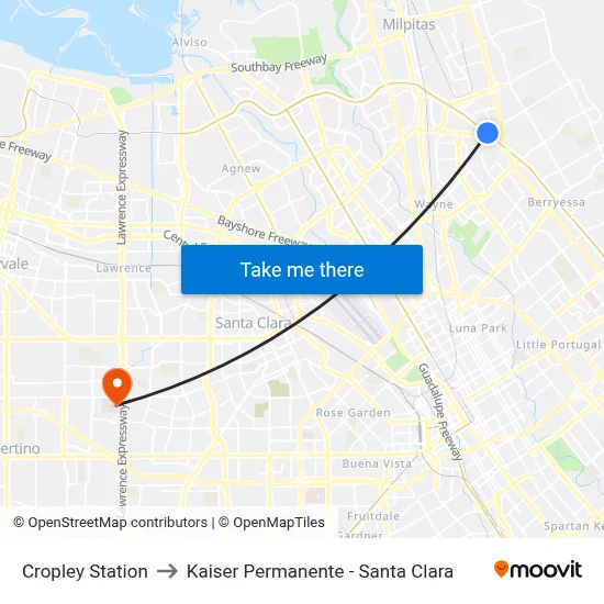 Cropley Station to Kaiser Permanente - Santa Clara map