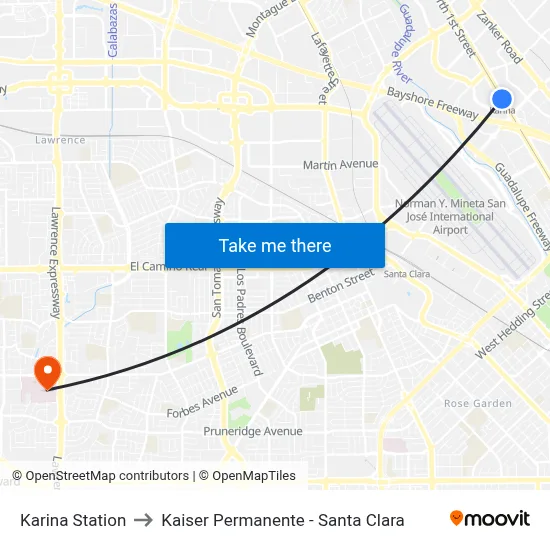 Karina Station to Kaiser Permanente - Santa Clara map