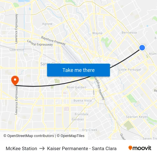 McKee Station to Kaiser Permanente - Santa Clara map