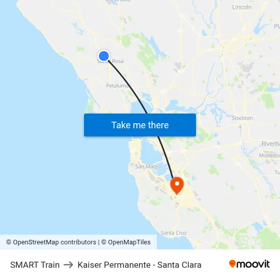 SMART Train to Kaiser Permanente - Santa Clara map