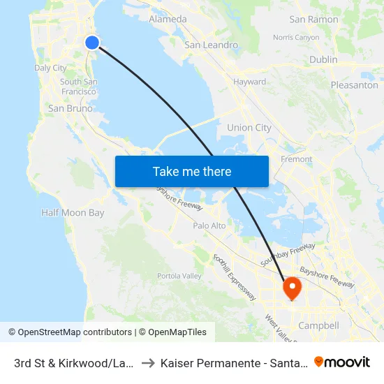 3rd St & Kirkwood/La Salle to Kaiser Permanente - Santa Clara map