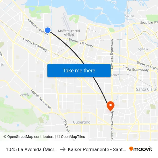 1045 La Avenida to Kaiser Permanente - Santa Clara map
