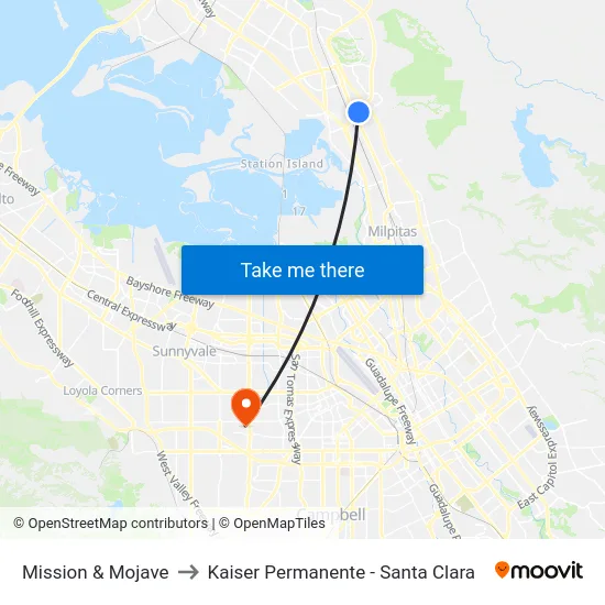 Mission & Mojave to Kaiser Permanente - Santa Clara map