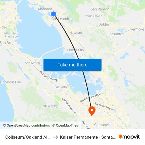 Coliseum/Oakland Airport to Kaiser Permanente - Santa Clara map
