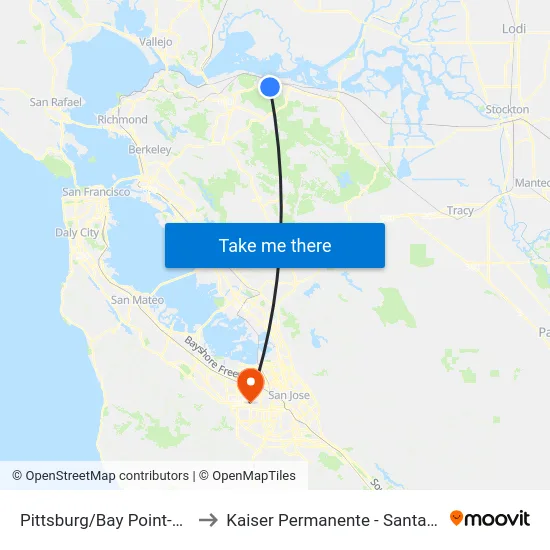 Pittsburg/Bay Point-BART to Kaiser Permanente - Santa Clara map