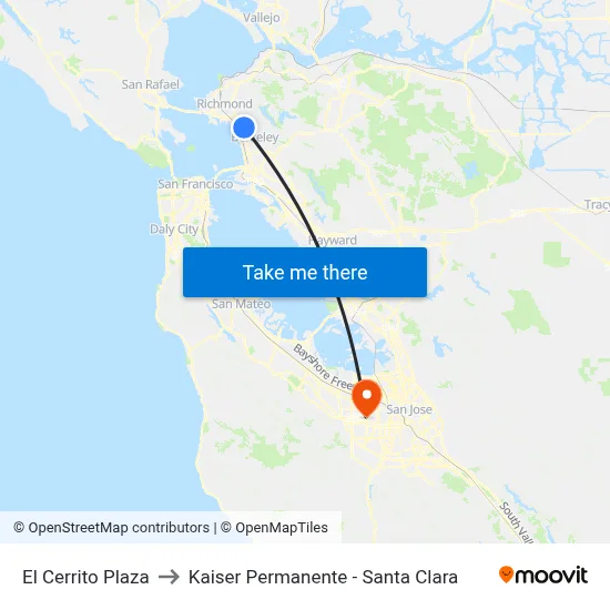 El Cerrito Plaza to Kaiser Permanente - Santa Clara map