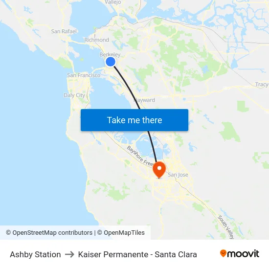 Ashby Station to Kaiser Permanente - Santa Clara map