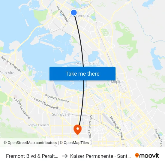 Fremont Blvd & Peralta Blvd to Kaiser Permanente - Santa Clara map