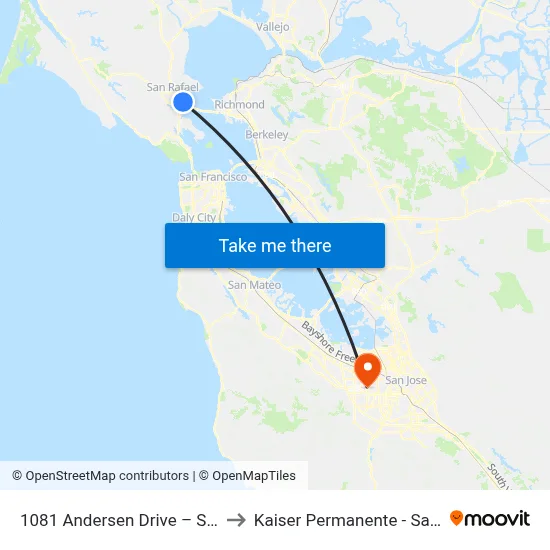 1081 Andersen Drive – San Rafael to Kaiser Permanente - Santa Clara map