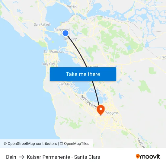 Deln to Kaiser Permanente - Santa Clara map