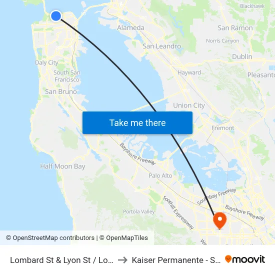 Lombard St & Lyon St / Lombard Gate to Kaiser Permanente - Santa Clara map