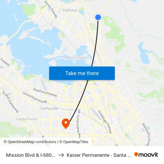 Mission Blvd & I-680 Fwy to Kaiser Permanente - Santa Clara map
