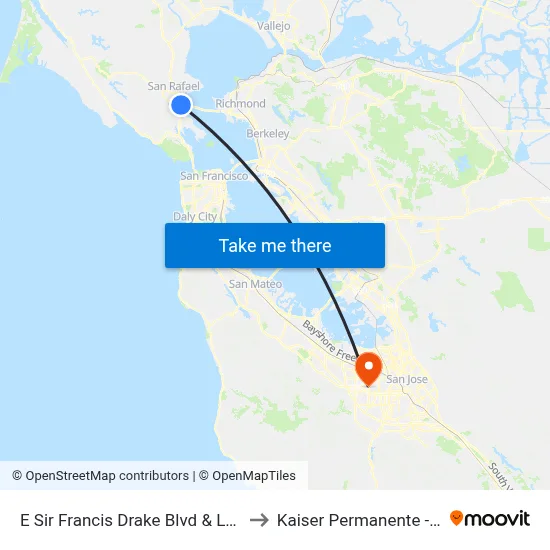 E Sir Francis Drake Blvd & Larkspur Landing to Kaiser Permanente - Santa Clara map