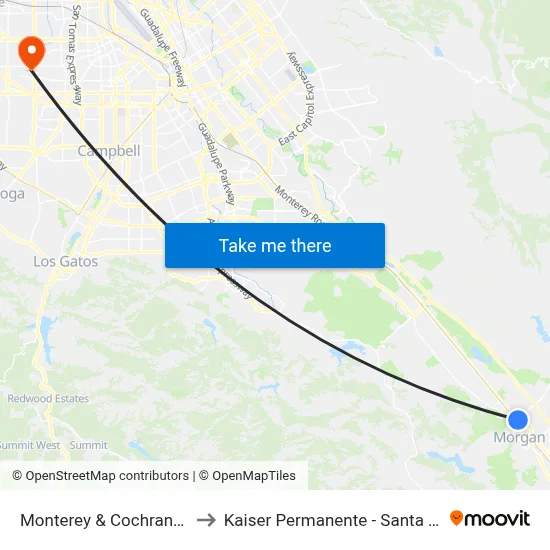 Monterey & Cochrane (S) to Kaiser Permanente - Santa Clara map