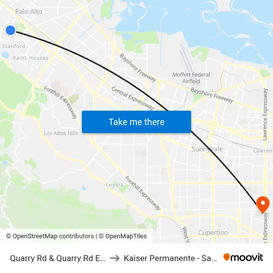 Quarry Rd & Quarry Rd Extension to Kaiser Permanente - Santa Clara map