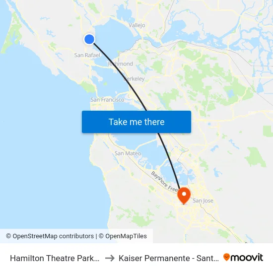 Hamilton Theatre Parking Lot to Kaiser Permanente - Santa Clara map