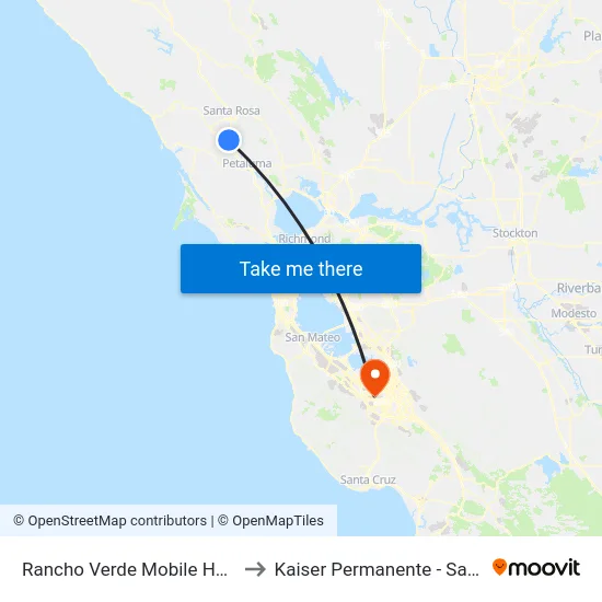 Rancho Verde Mobile Home Park to Kaiser Permanente - Santa Clara map
