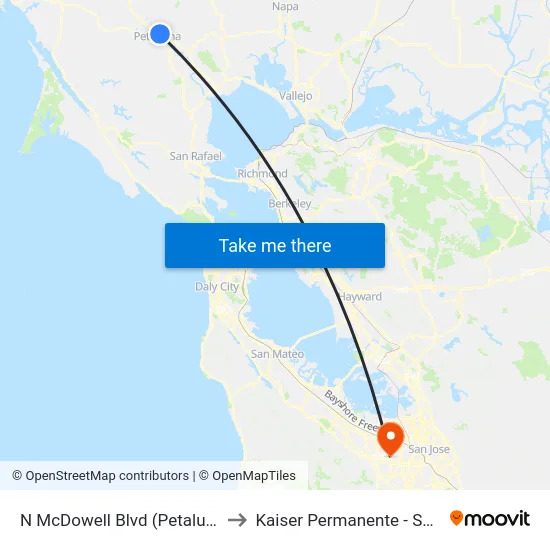 N McDowell Blvd (Petaluma Plaza) to Kaiser Permanente - Santa Clara map