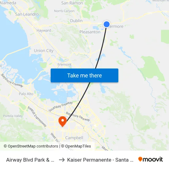 Airway Blvd Park & Ride to Kaiser Permanente - Santa Clara map