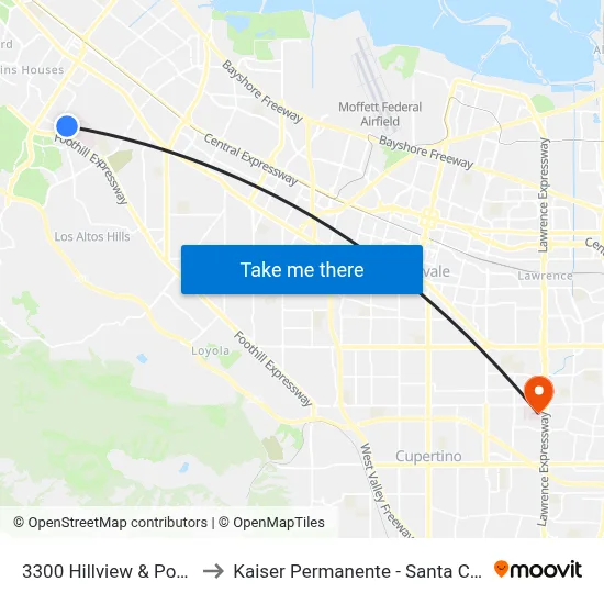 3300 Hillview & Porter to Kaiser Permanente - Santa Clara map