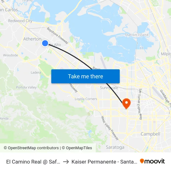El Camino Real @ Safeway to Kaiser Permanente - Santa Clara map
