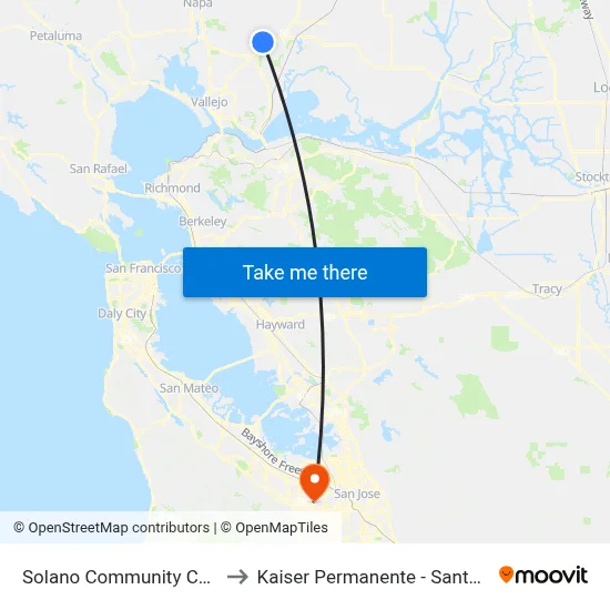 Solano Community College to Kaiser Permanente - Santa Clara map