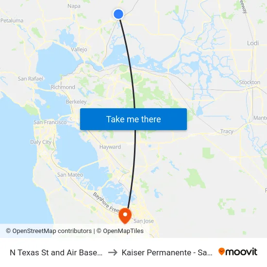 N Texas St and Air Base Parkway to Kaiser Permanente - Santa Clara map