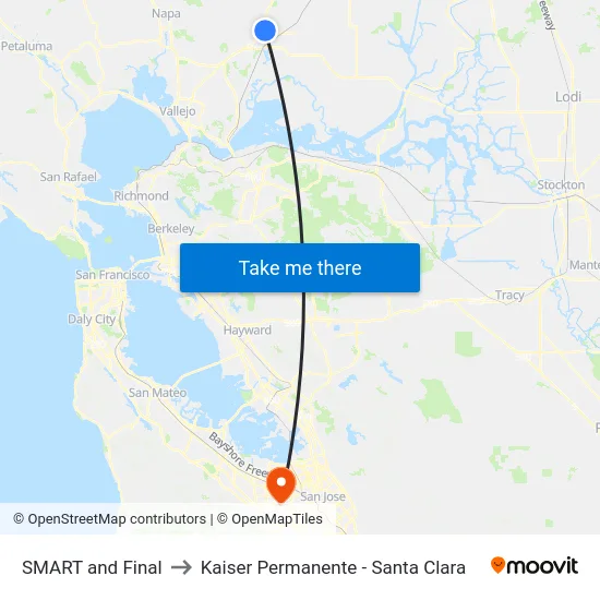 SMART and Final to Kaiser Permanente - Santa Clara map