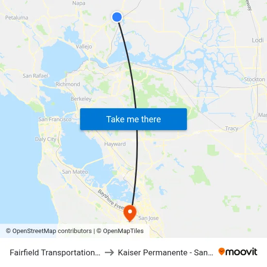 Fairfield Transportation Center to Kaiser Permanente - Santa Clara map
