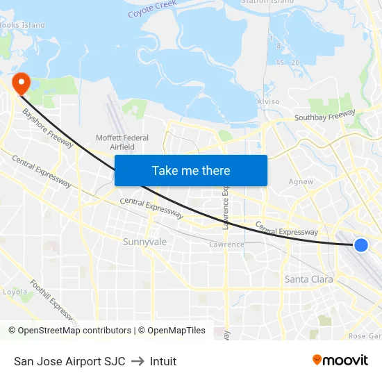 San Jose Airport SJC to Intuit map