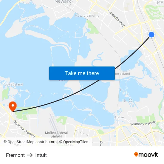 Fremont to Intuit map