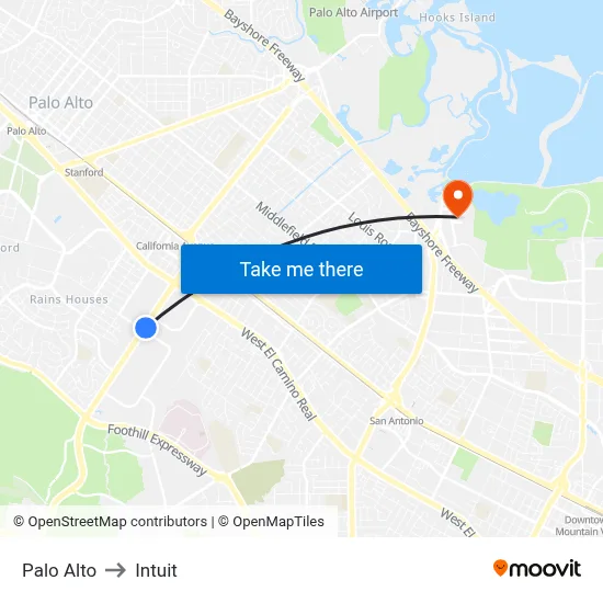 Palo Alto to Intuit map