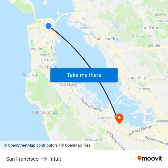 San Francisco to Intuit map