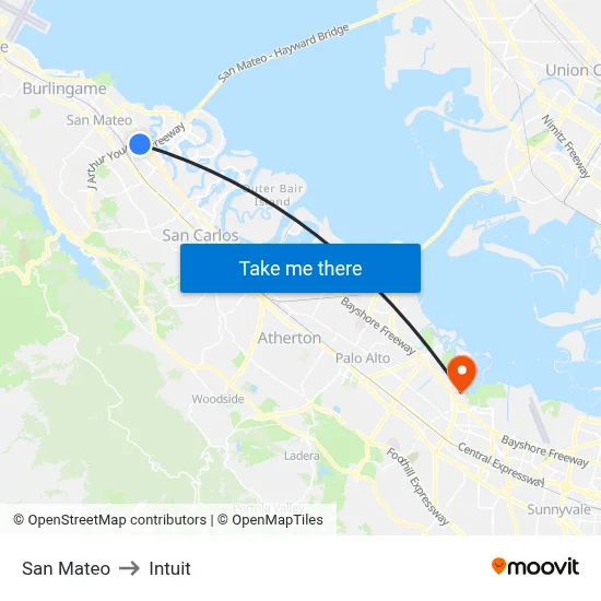 San Mateo to Intuit map