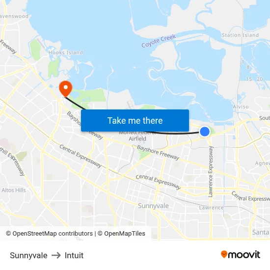 Sunnyvale to Intuit map