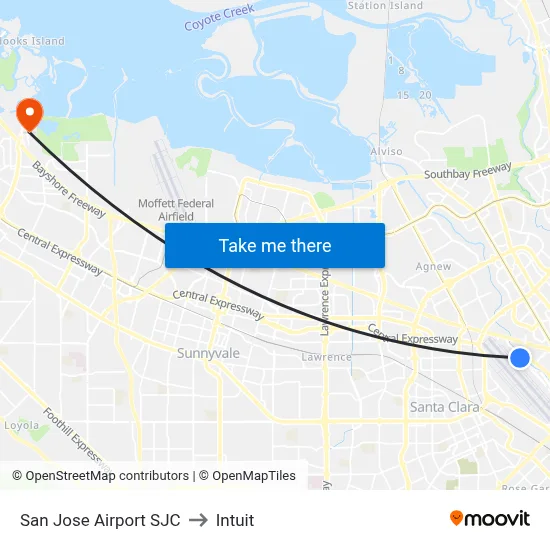 San Jose Airport SJC to Intuit map