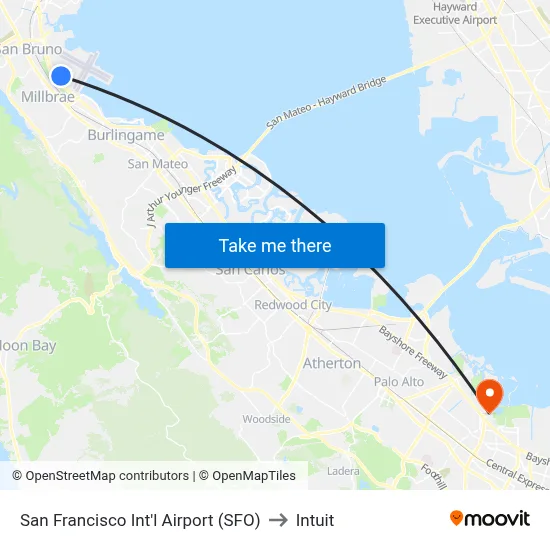 San Francisco Int'l Airport (SFO) to Intuit map