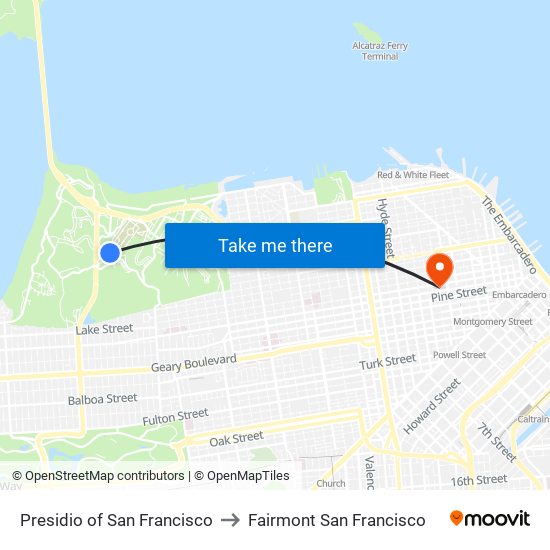 Presidio of San Francisco to Fairmont San Francisco map