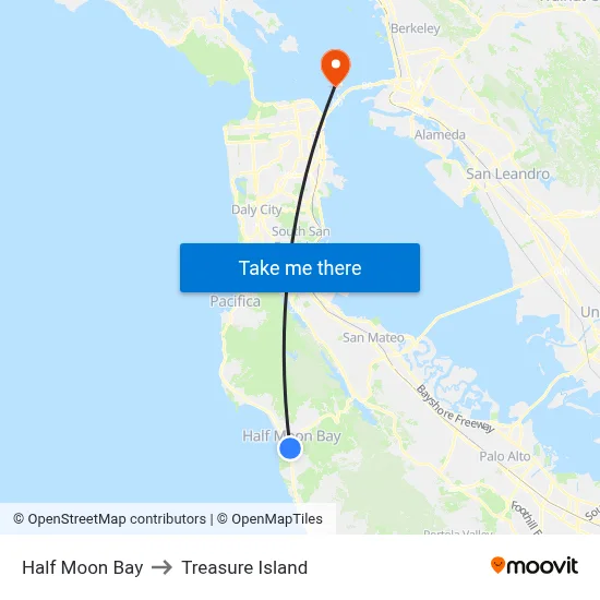 Half Moon Bay to Treasure Island map