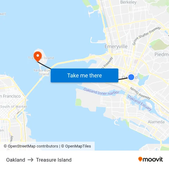 Oakland to Treasure Island map