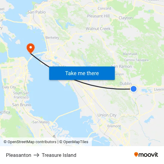 Pleasanton to Treasure Island map