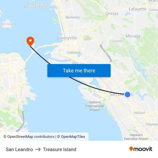 San Leandro to Treasure Island map