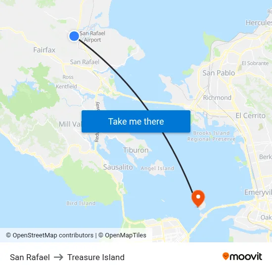 San Rafael to Treasure Island map