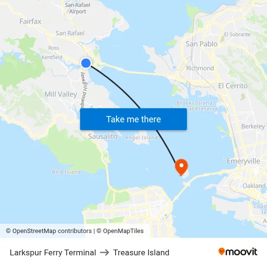 Larkspur Ferry Terminal to Treasure Island map