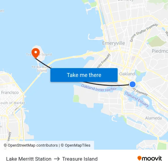 Lake Merritt Station to Treasure Island map