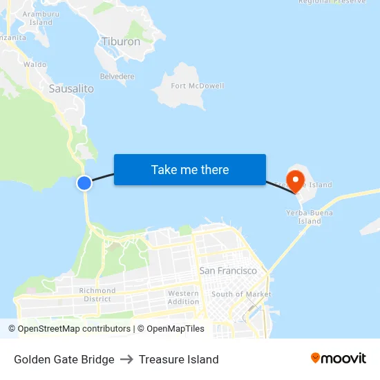 Golden Gate Bridge to Treasure Island map