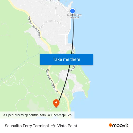 Sausalito Ferry Terminal to Vista Point map