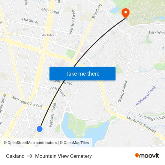 Oakland to Mountain View Cemetery map