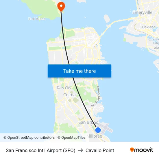 San Francisco Int'l Airport (SFO) to Cavallo Point map
